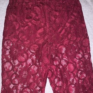 Burgundy flowered lace pants